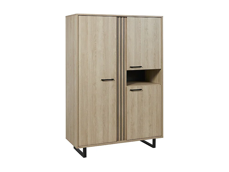Meuble de rangement XL LOFT – 3 portes et 1 niche – Chêne clair – Pieds en métal – L127 x H180 x P50 cm
