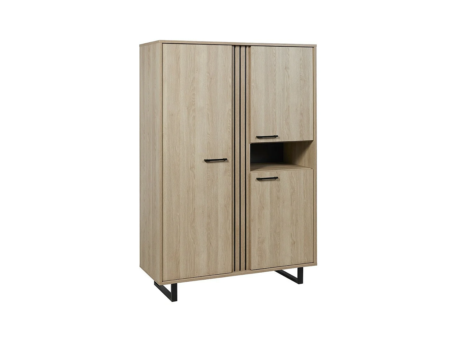 Meuble de rangement XL LOFT – 3 portes et 1 niche – Chêne clair – Pieds en métal – L127 x H180 x P50 cm
