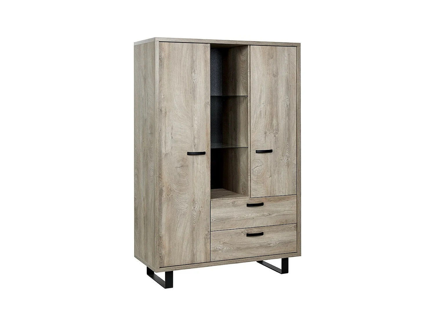 Meuble de rangement XL NEWTON – 2 portes, 2 tiroirs et 3 niches – Chêne clair – L120 x H180 x P50 cm