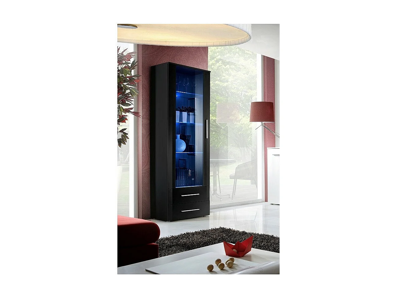 Vitrine design coloris noir collection NEO. Finition brillante. Meuble moderne et tendance pour votre salon.