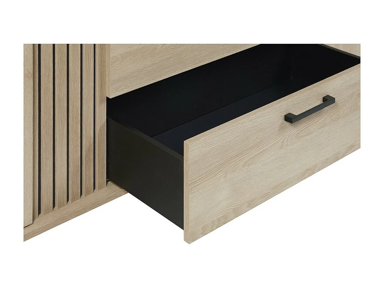 Buffet design de 165cm com 1 porta e 3 gavetas para sala na cor carvalho claro, coleção LOFT com pés de metal.