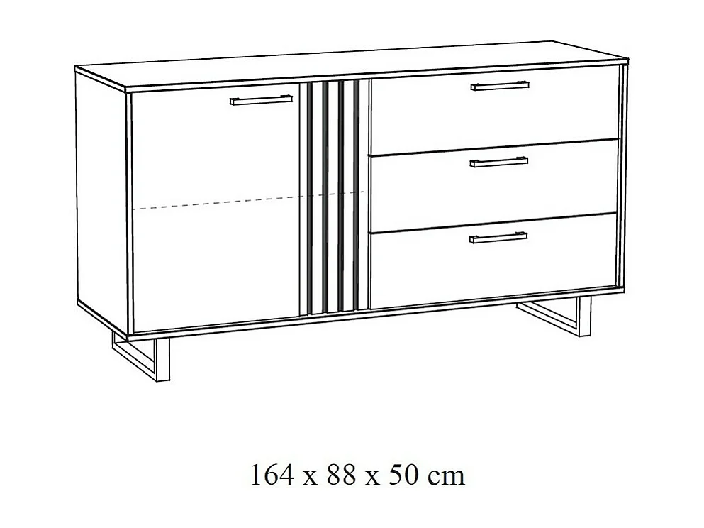 Buffet LOFT 165 cm – Chêne clair – 1 porte, 3 tiroirs – Pieds métal style scandinave