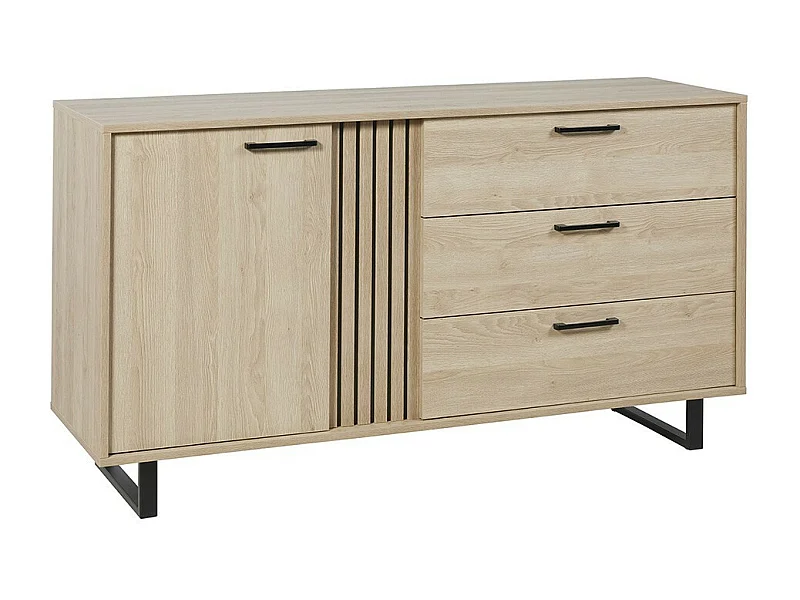 Buffet LOFT 165 cm – Chêne clair – 1 porte, 3 tiroirs – Pieds métal style scandinave