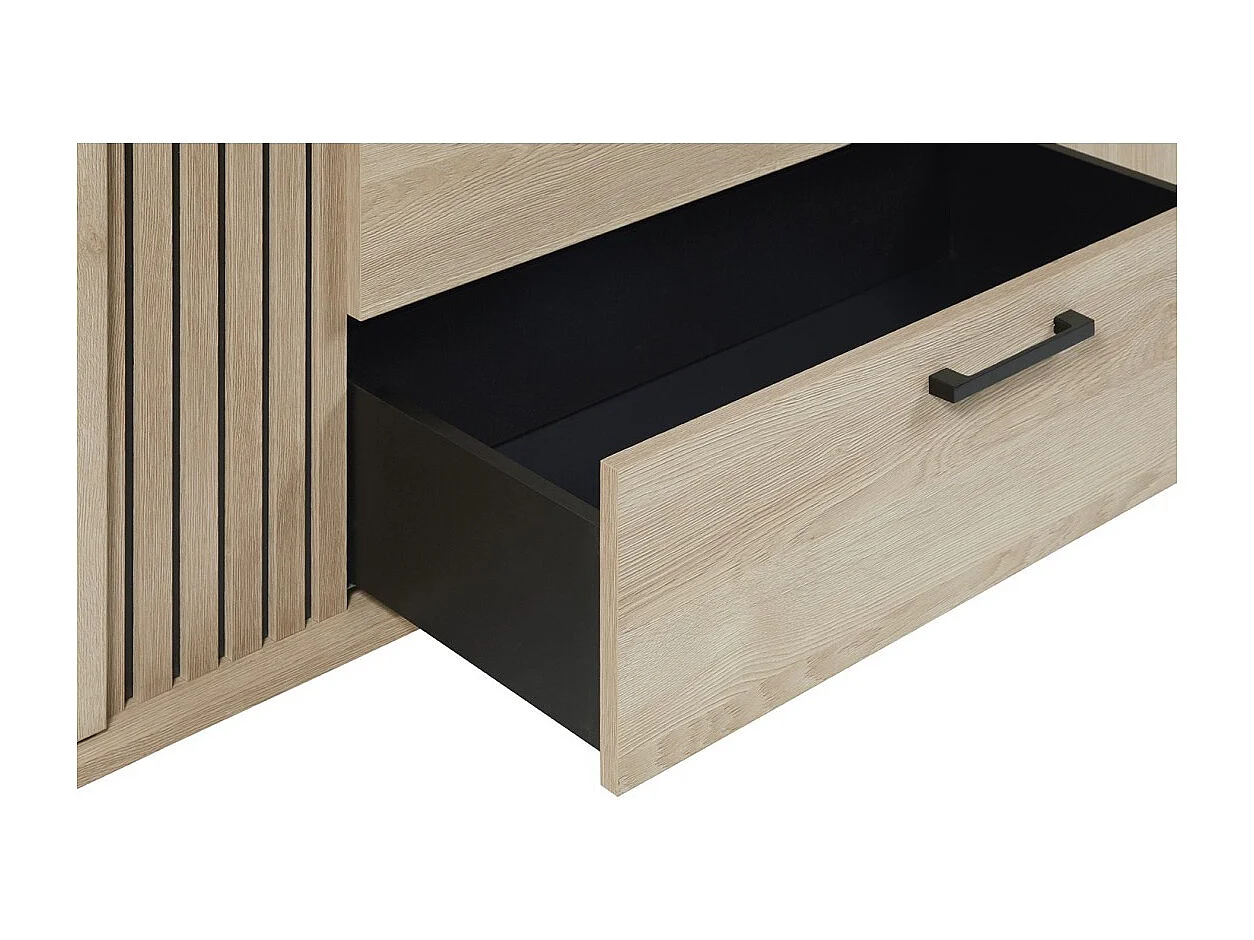 Buffet design 220cm com 2 portas e 3 gavetas para sala cor carvalho claro coleção LOFT pés em metal.