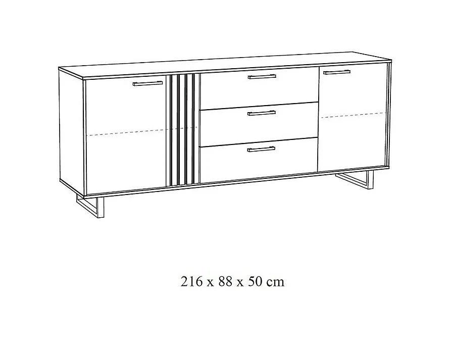 Buffet design 220cm con 2 porte e 3 cassetti per soggiorno colore rovere chiaro collezione LOFT piedi in metallo.