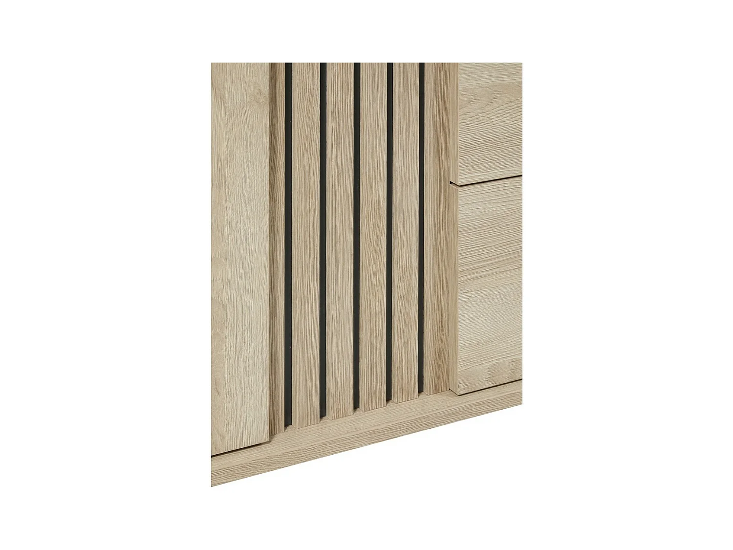 Buffet design 220cm con 2 porte e 3 cassetti per soggiorno colore rovere chiaro collezione LOFT piedi in metallo.