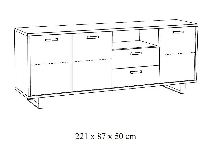Buffet NEWTON XL 220 cm – 3 portes, 2 tiroirs – Chêne doré – Design moderne