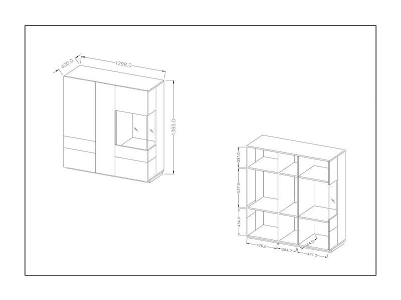 Hoher Buffet-Schrank KILES mit drei Türen. Farbe Anthrazitgrau und Eiche. Designstil.