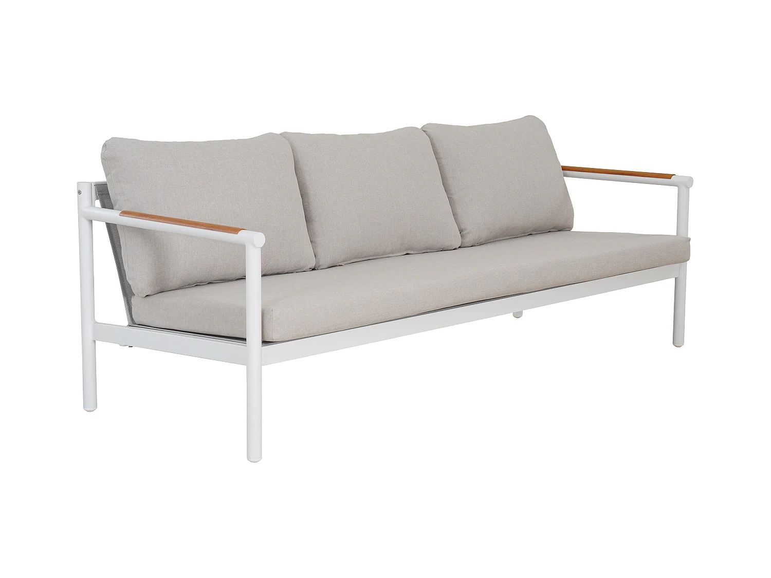 Salon de jardin en aluminium : un canapé 3 places, 2 fauteuils et une table basse - Blanc coussins beiges - LAKIT de MYLIA