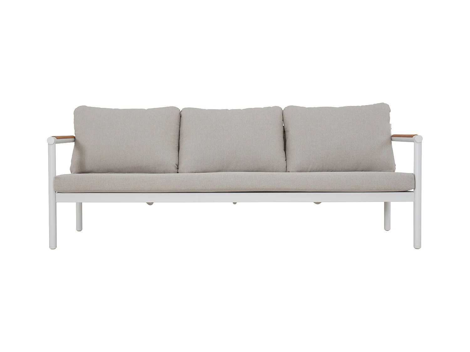 Salon de jardin en aluminium : un canapé 3 places, 2 fauteuils et une table basse - Blanc coussins beiges - LAKIT de MYLIA