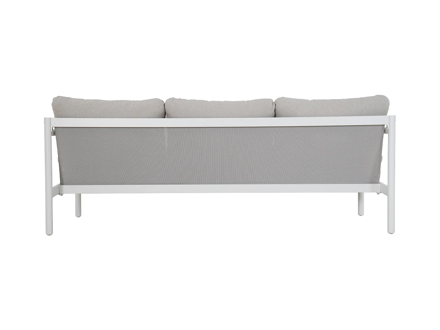 Salon de jardin en aluminium : un canapé 3 places, 2 fauteuils et une table basse - Blanc coussins beiges - LAKIT de MYLIA