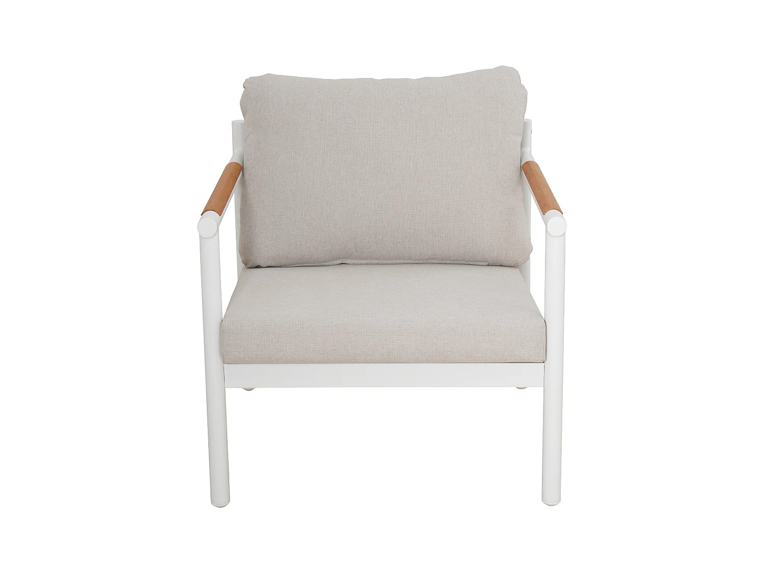 Salon de jardin en aluminium : un canapé 3 places, 2 fauteuils et une table basse - Blanc coussins beiges - LAKIT de MYLIA