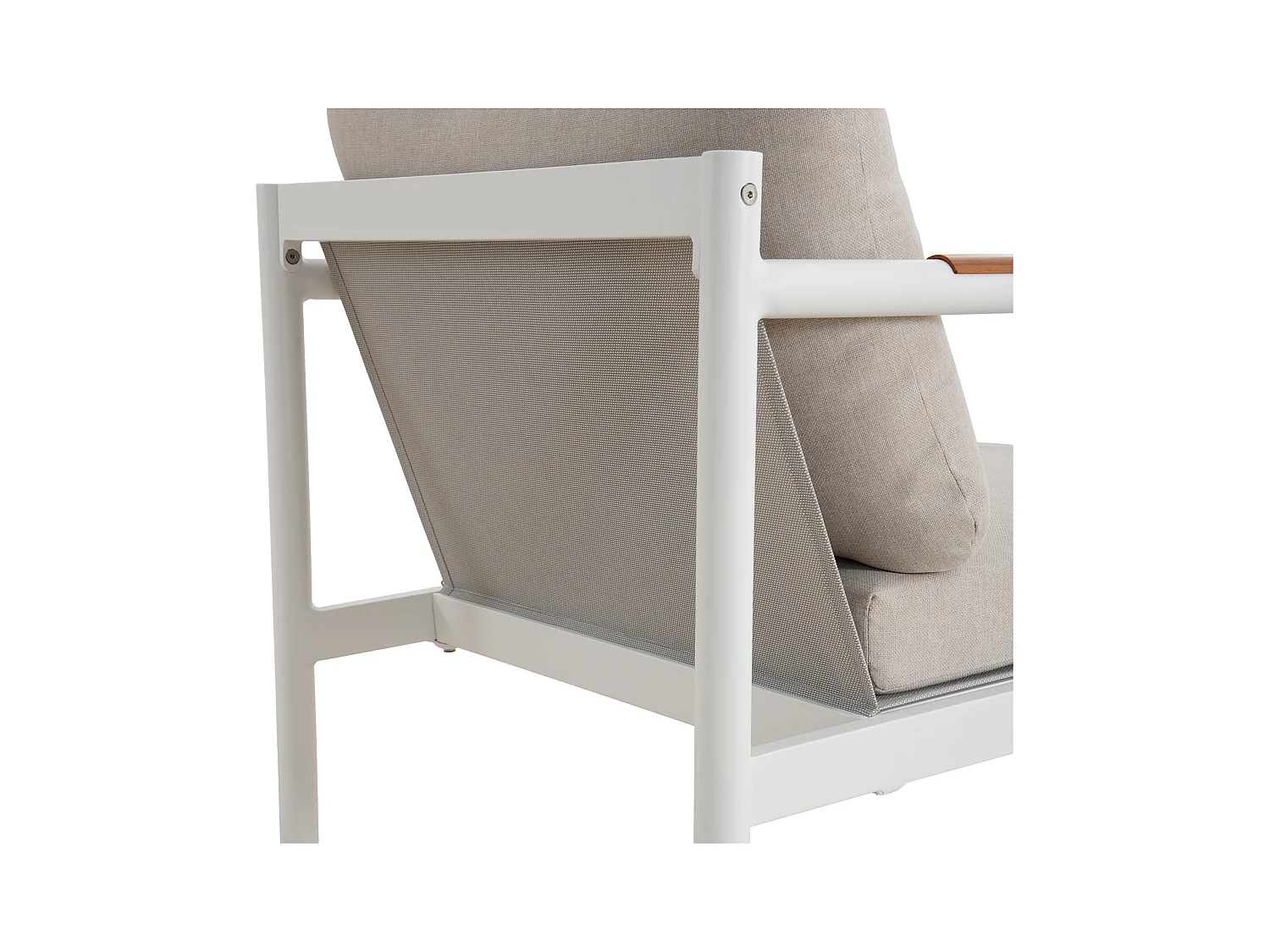 Salon de jardin en aluminium : un canapé 3 places, 2 fauteuils et une table basse - Blanc coussins beiges - LAKIT de MYLIA