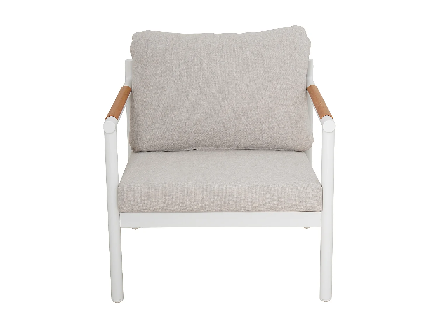 Salon de jardin en aluminium : un canapé 3 places, 2 fauteuils et une table basse - Blanc coussins beiges - LAKIT de MYLIA