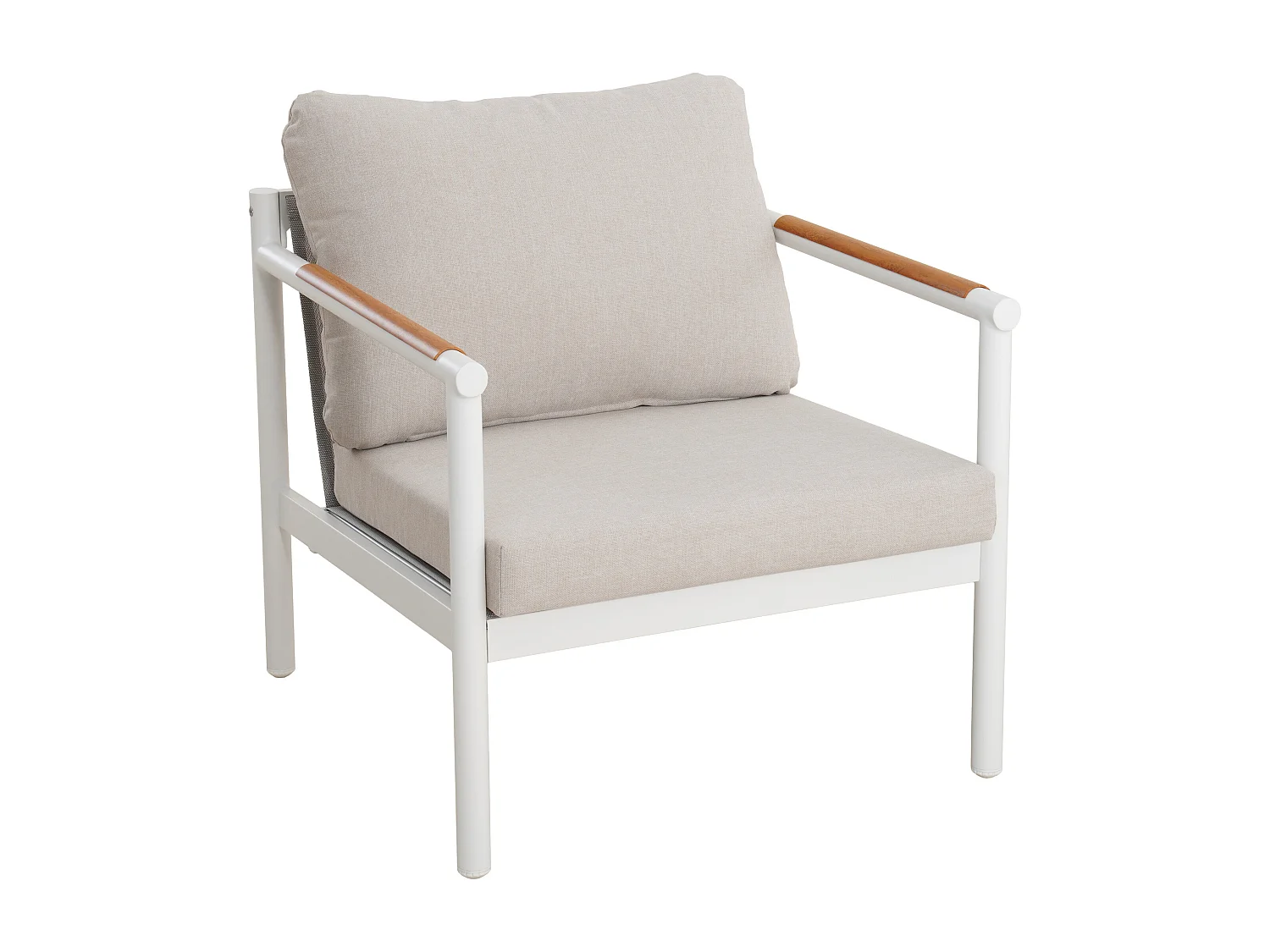 Salon de jardin en aluminium : un canapé 3 places, 2 fauteuils et une table basse - Blanc coussins beiges - LAKIT de MYLIA