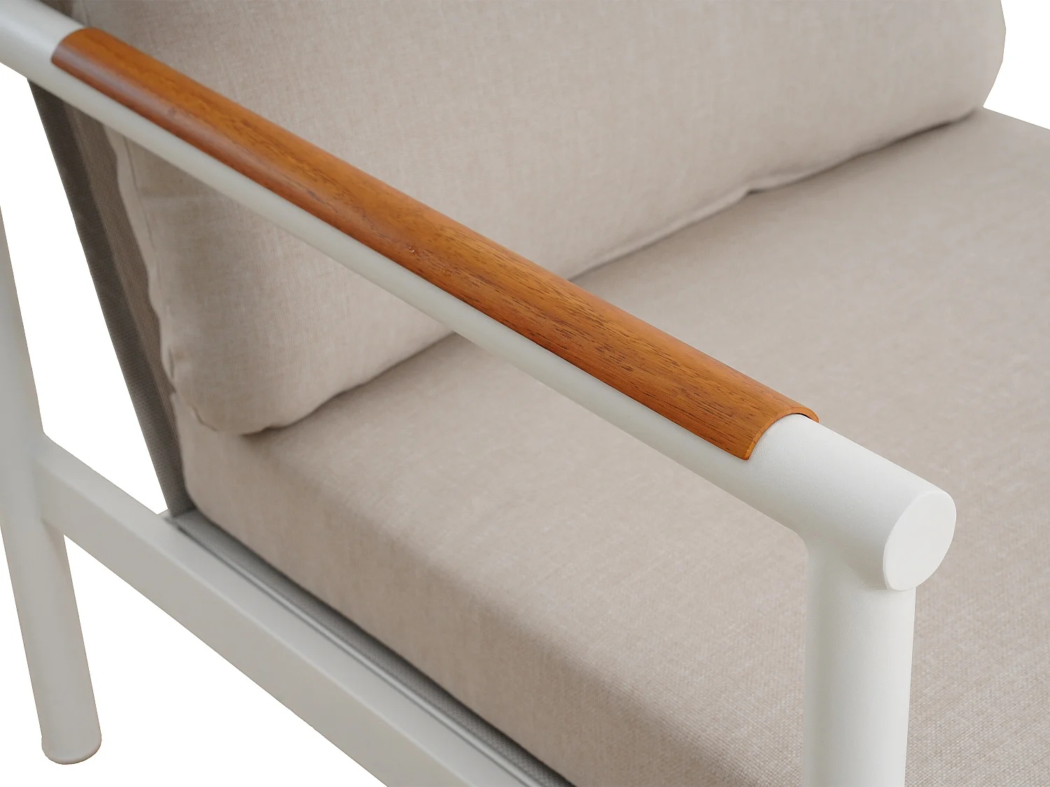 Salon de jardin en aluminium : un canapé 3 places, 2 fauteuils et une table basse - Blanc coussins beiges - LAKIT de MYLIA