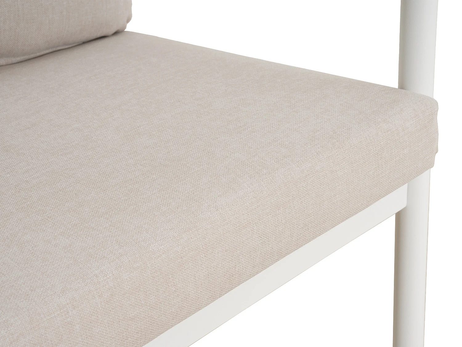 Salon de jardin en aluminium : un canapé 3 places, 2 fauteuils et une table basse - Blanc coussins beiges - LAKIT de MYLIA