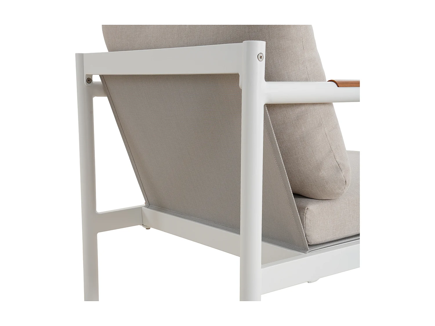 Salon de jardin en aluminium : un canapé 3 places, 2 fauteuils et une table basse - Blanc coussins beiges - LAKIT de MYLIA