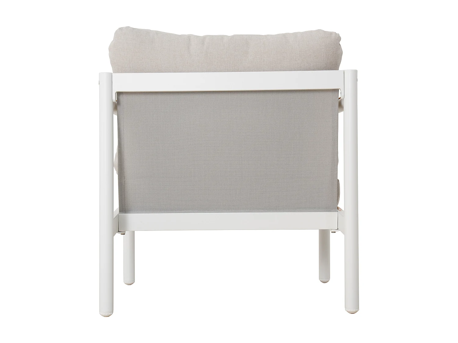 Salon de jardin en aluminium : un canapé 3 places, 2 fauteuils et une table basse - Blanc coussins beiges - LAKIT de MYLIA