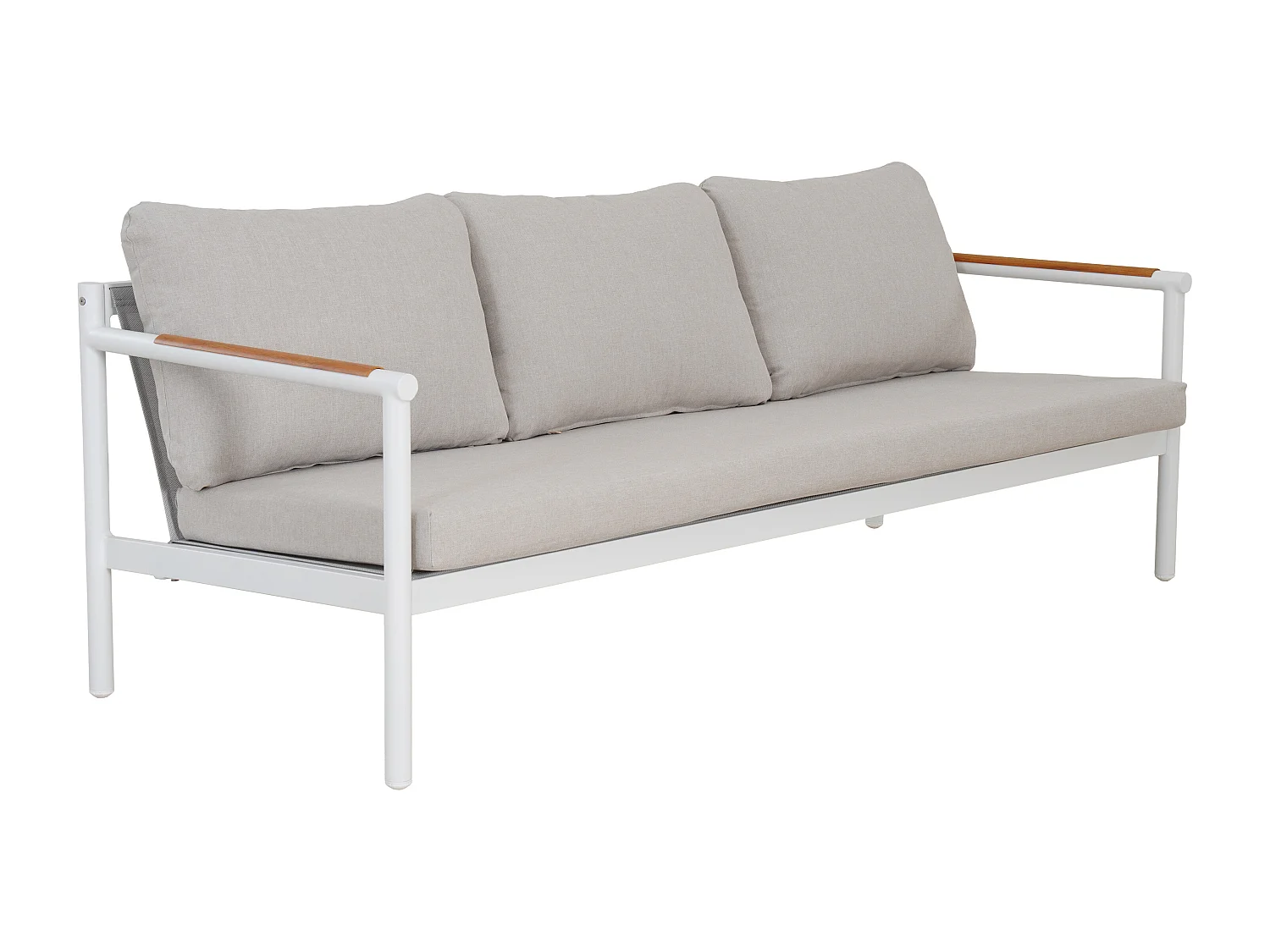 Salon de jardin en aluminium : un canapé 3 places, 2 fauteuils et une table basse - Blanc coussins beiges - LAKIT de MYLIA