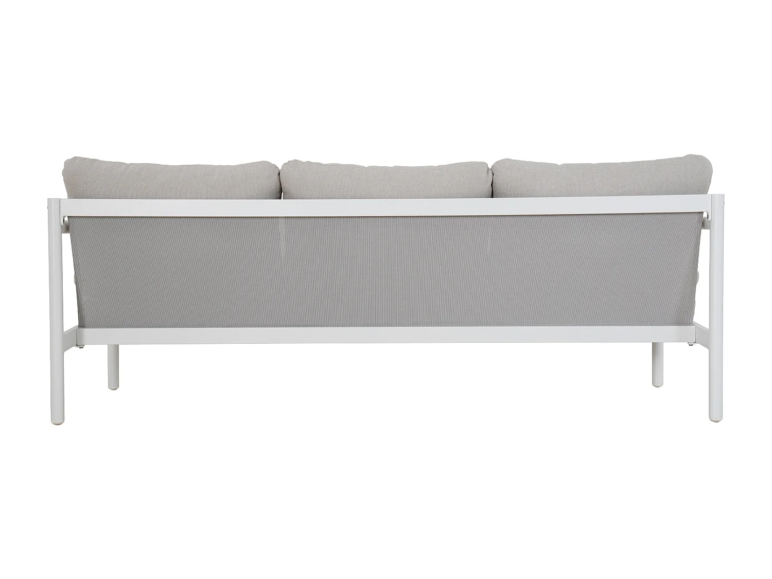 Salon de jardin en aluminium : un canapé 3 places, 2 fauteuils et une table basse - Blanc coussins beiges - LAKIT de MYLIA