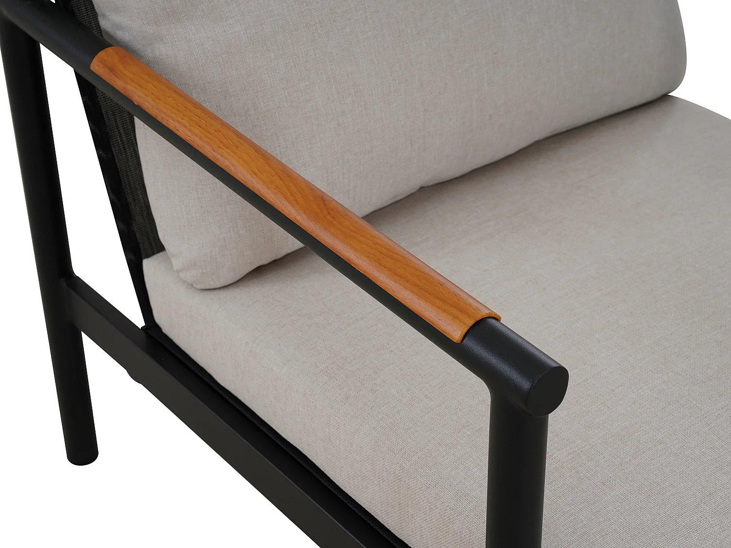 Salon de jardin en aluminium : un canapé 3 places, 2 fauteuils et une table basse - Noir coussins beiges - LAKIT de MYLIA