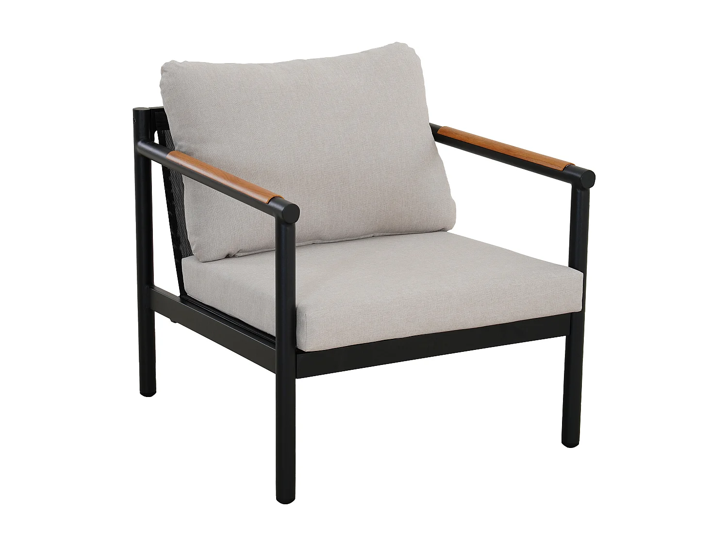 Salon de jardin en aluminium : un canapé 3 places, 2 fauteuils et une table basse - Noir coussins beiges - LAKIT de MYLIA