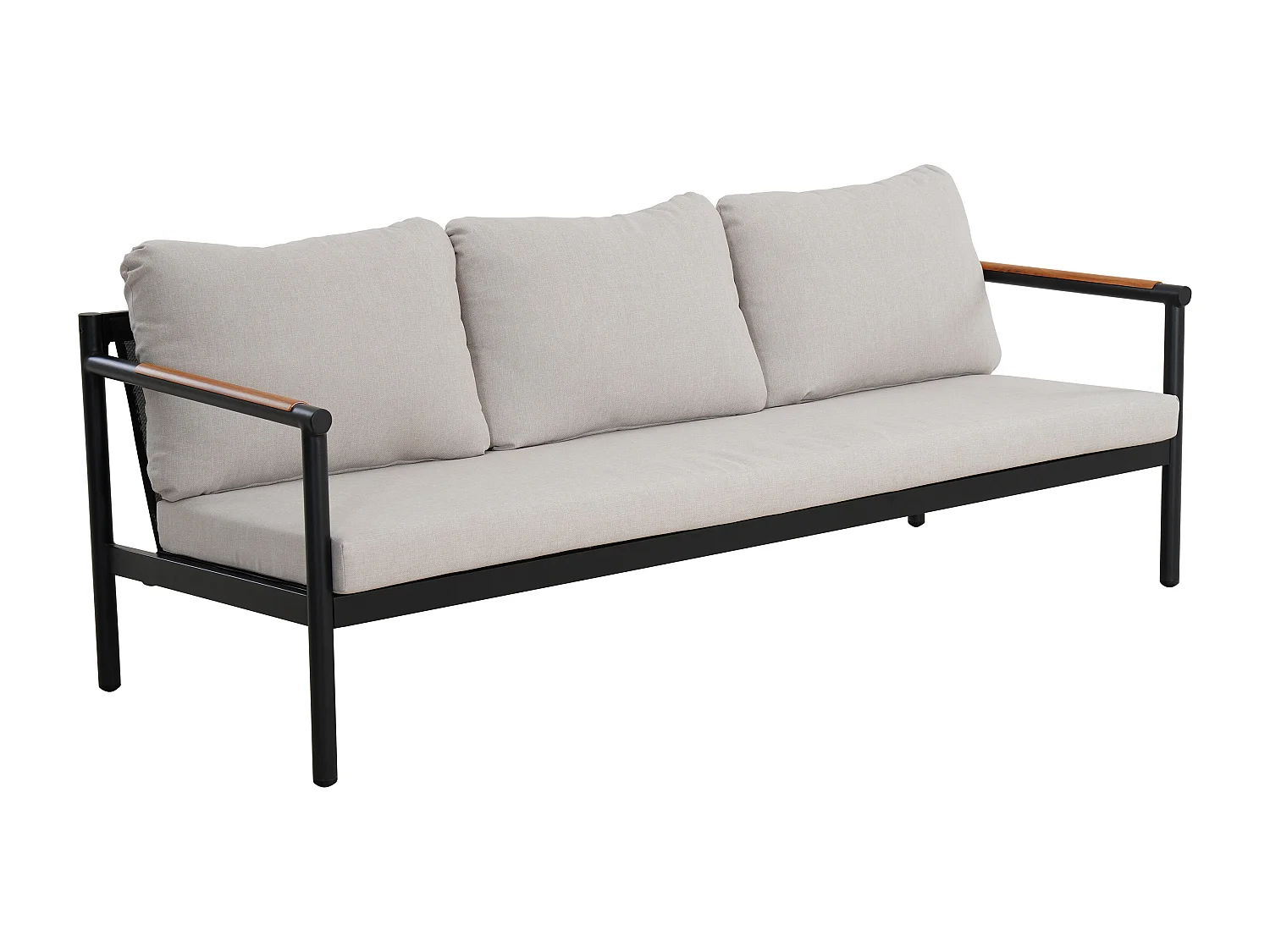 Salon de jardin en aluminium : un canapé 3 places, 2 fauteuils et une table basse - Noir coussins beiges - LAKIT de MYLIA