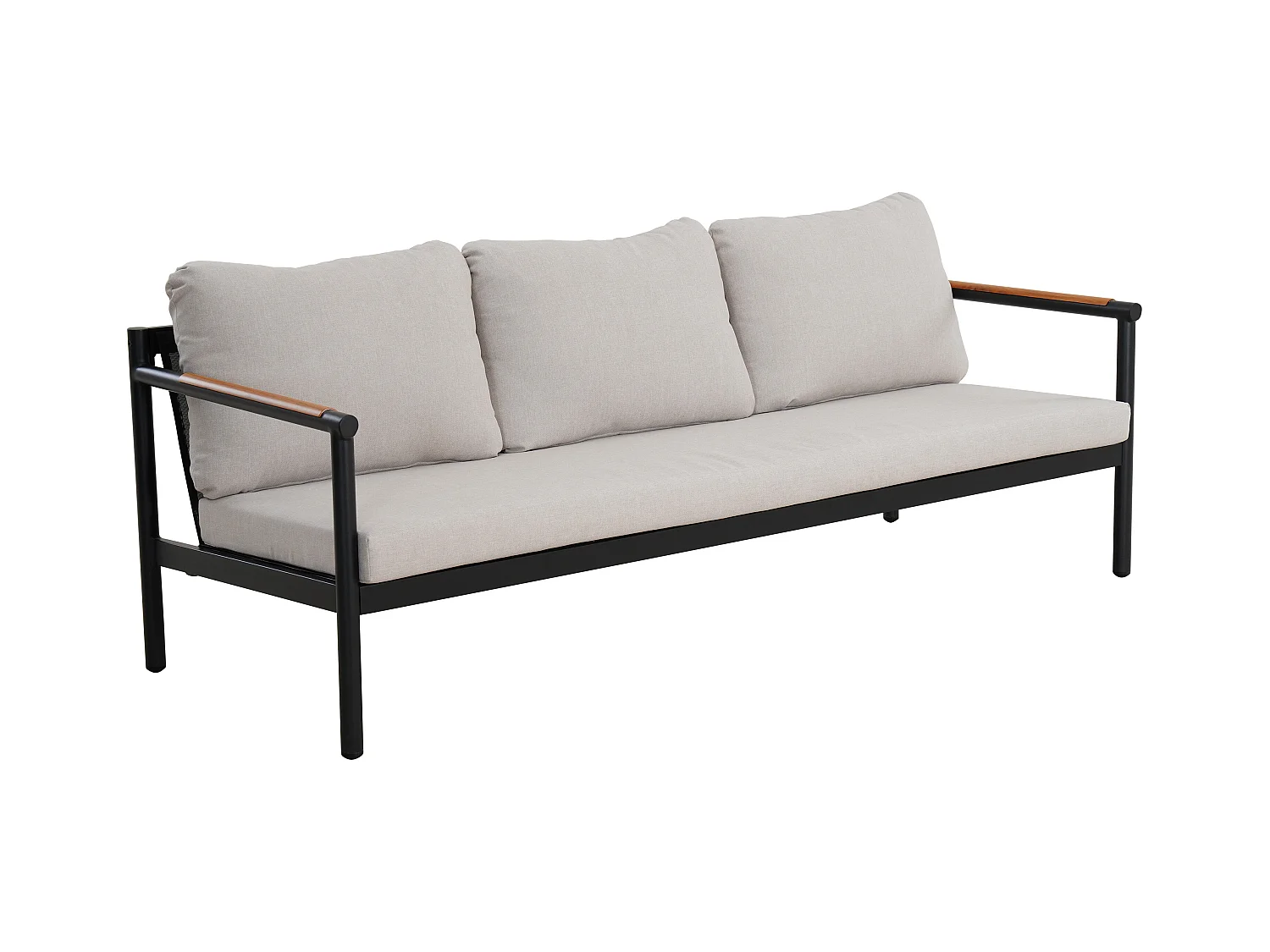 Salon de jardin en aluminium : un canapé 3 places, 2 fauteuils et une table basse - Noir coussins beiges - LAKIT de MYLIA