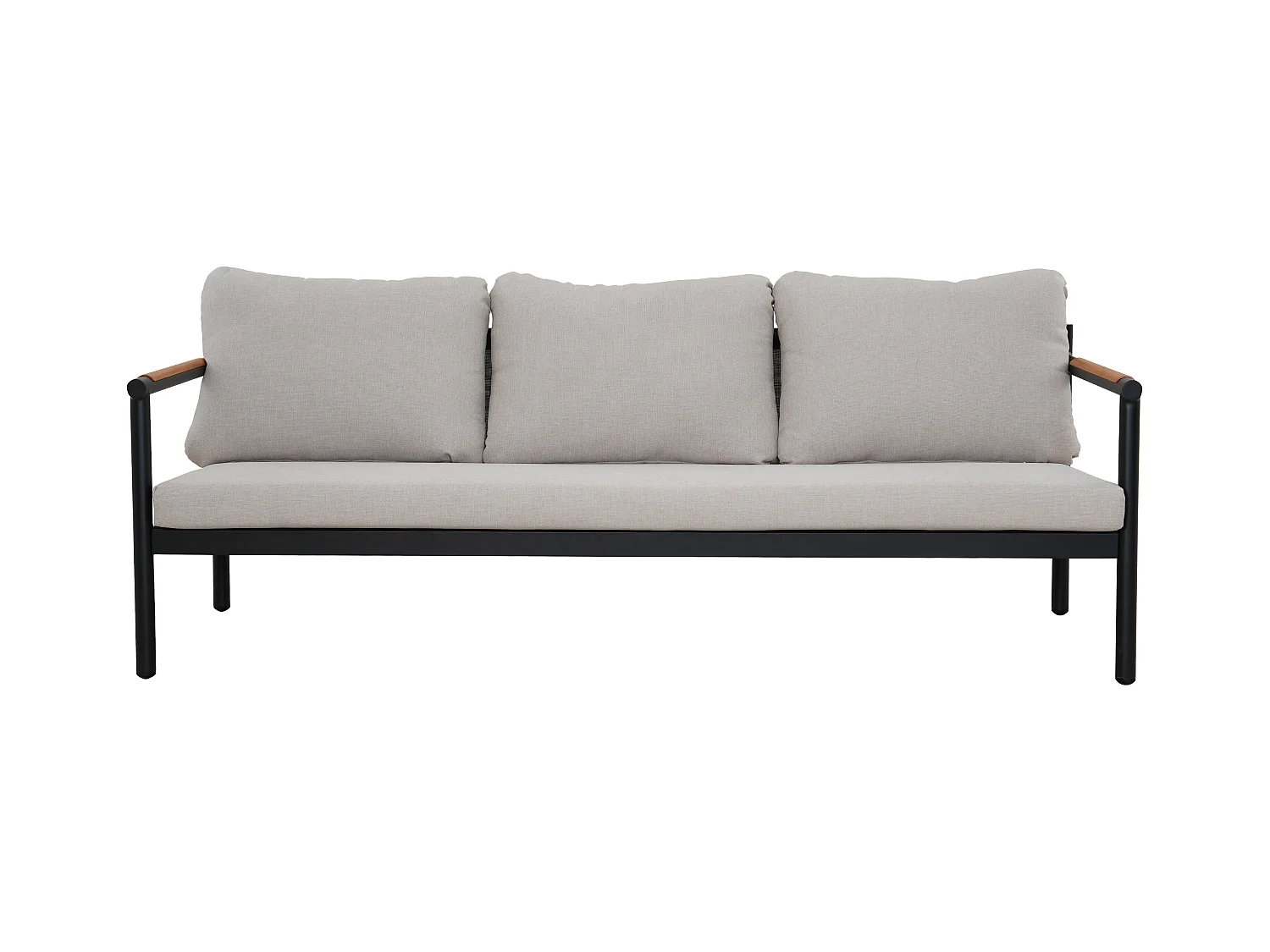 Salon de jardin en aluminium : un canapé 3 places, 2 fauteuils et une table basse - Noir coussins beiges - LAKIT de MYLIA