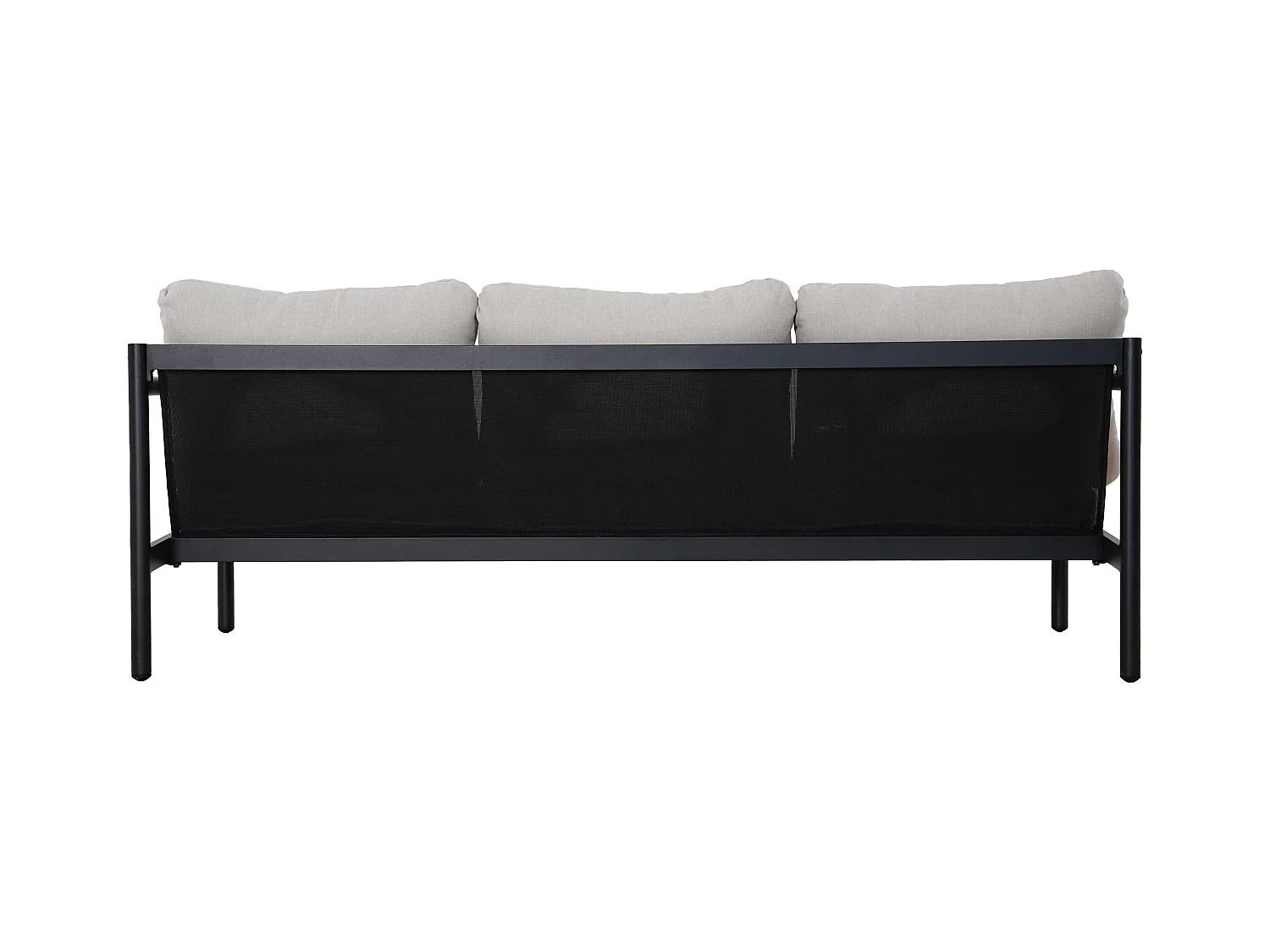 Salon de jardin en aluminium : un canapé 3 places, 2 fauteuils et une table basse - Noir coussins beiges - LAKIT de MYLIA
