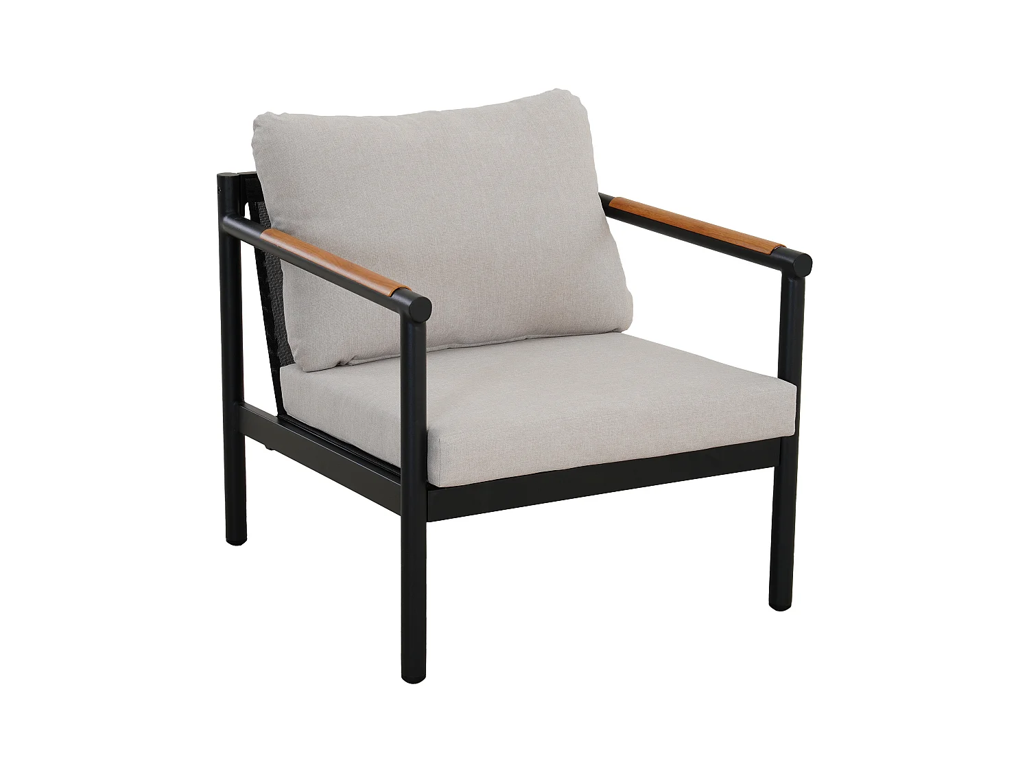 Salon de jardin en aluminium : un canapé 3 places, 2 fauteuils et une table basse - Noir coussins beiges - LAKIT de MYLIA