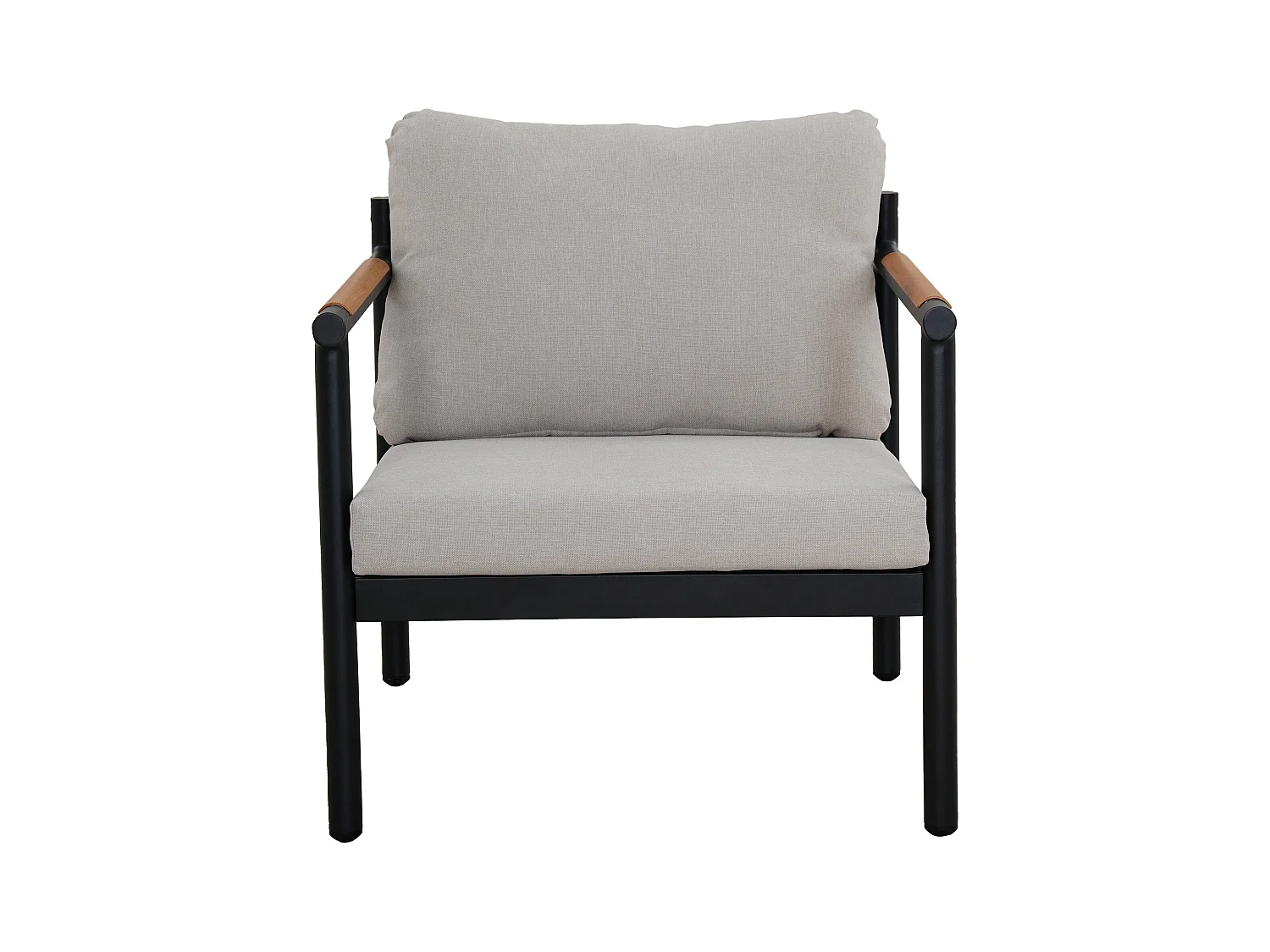 Salon de jardin en aluminium : un canapé 3 places, 2 fauteuils et une table basse - Noir coussins beiges - LAKIT de MYLIA