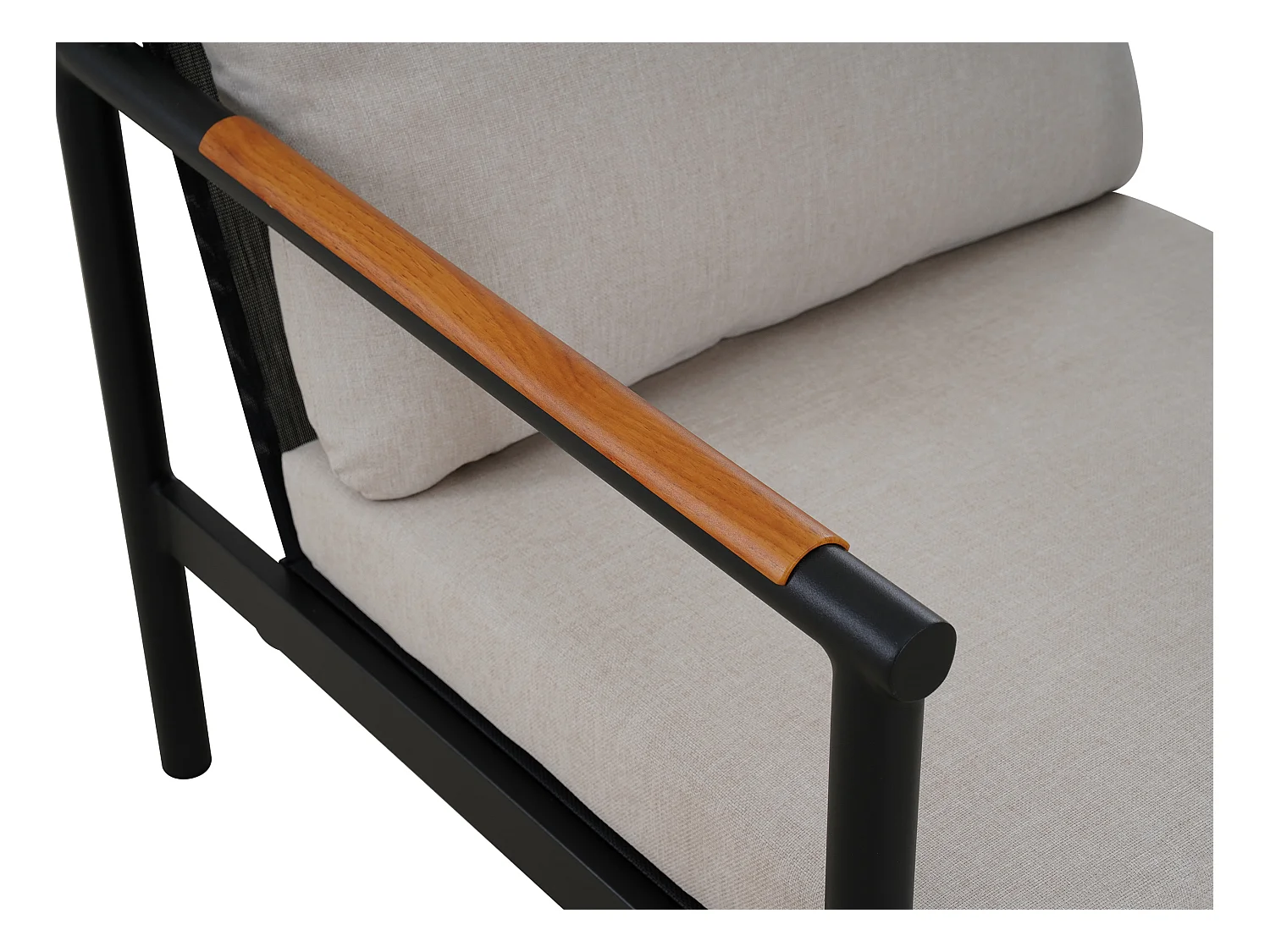 Salon de jardin en aluminium : un canapé 3 places, 2 fauteuils et une table basse - Noir coussins beiges - LAKIT de MYLIA