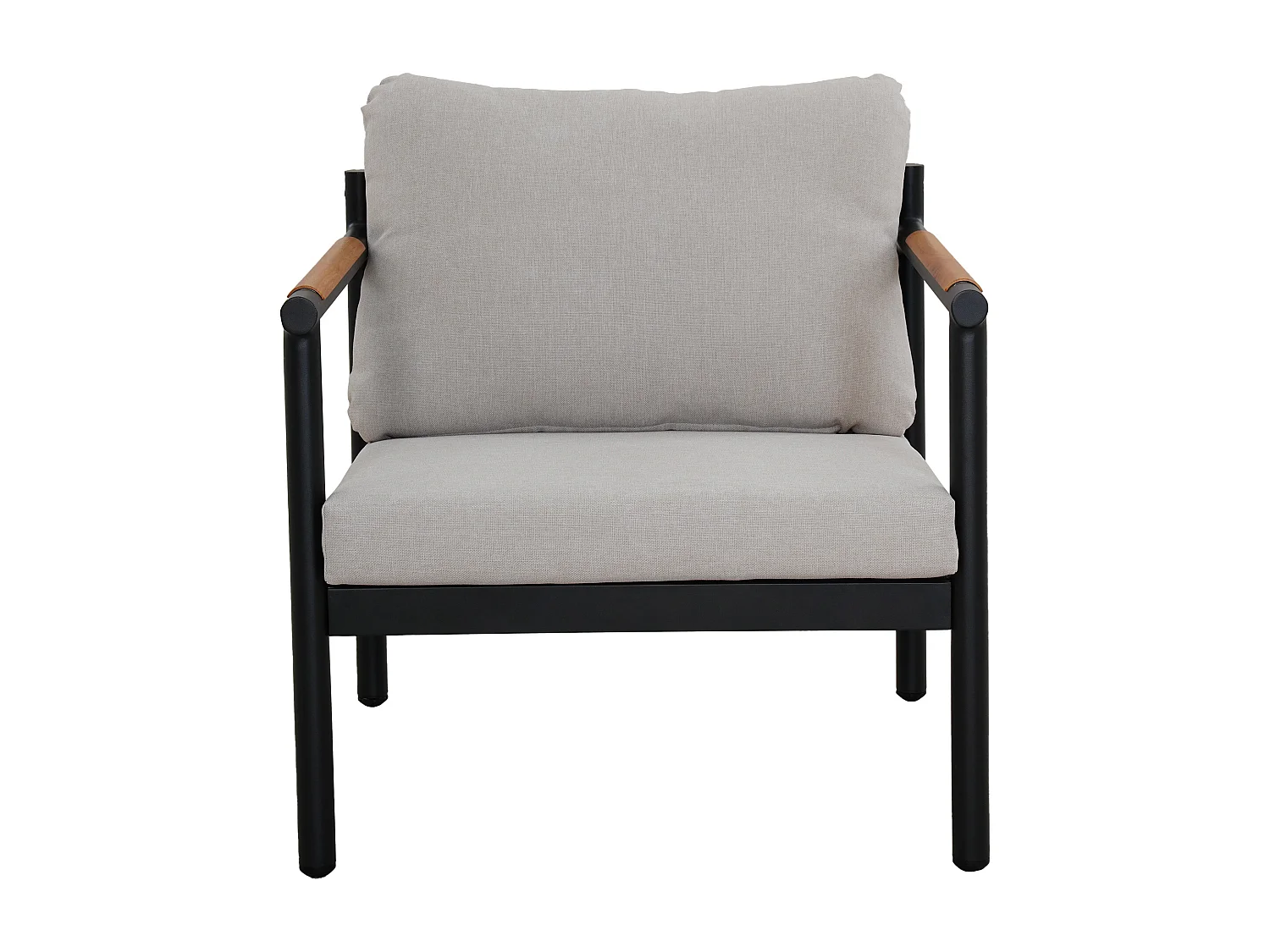 Salon de jardin en aluminium : un canapé 3 places, 2 fauteuils et une table basse - Noir coussins beiges - LAKIT de MYLIA