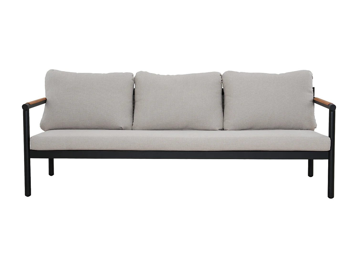 Salon de jardin en aluminium : un canapé 3 places, 2 fauteuils et une table basse - Noir coussins beiges - LAKIT de MYLIA