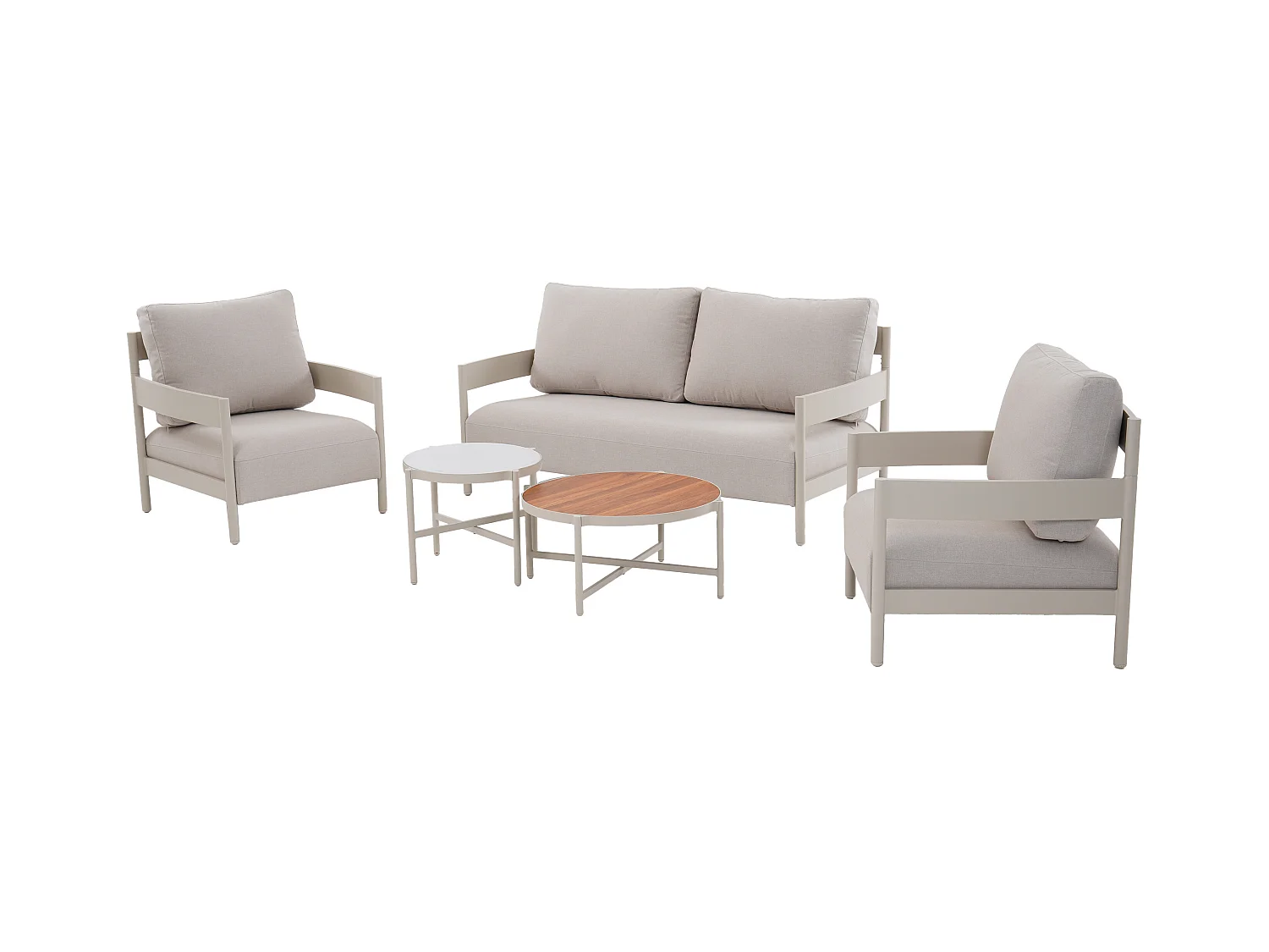 Salon de jardin en aluminium : un canapé 2 places, 2 fauteuils et 2 tables basses - Beige - LOMAM de MYLIA