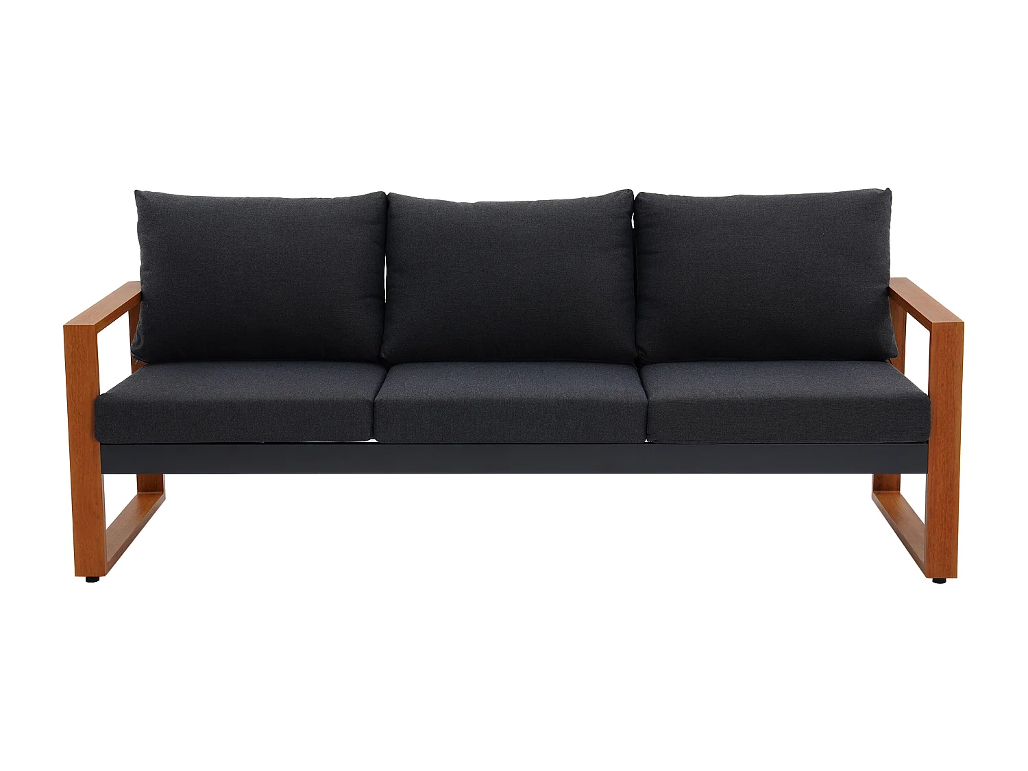 Conjunto de lazer de jardim em alumínio: um sofá de 3 lugares, 2 cadeirões e uma mesa de centro natural almofadas pretas - JALLY de MYLIA