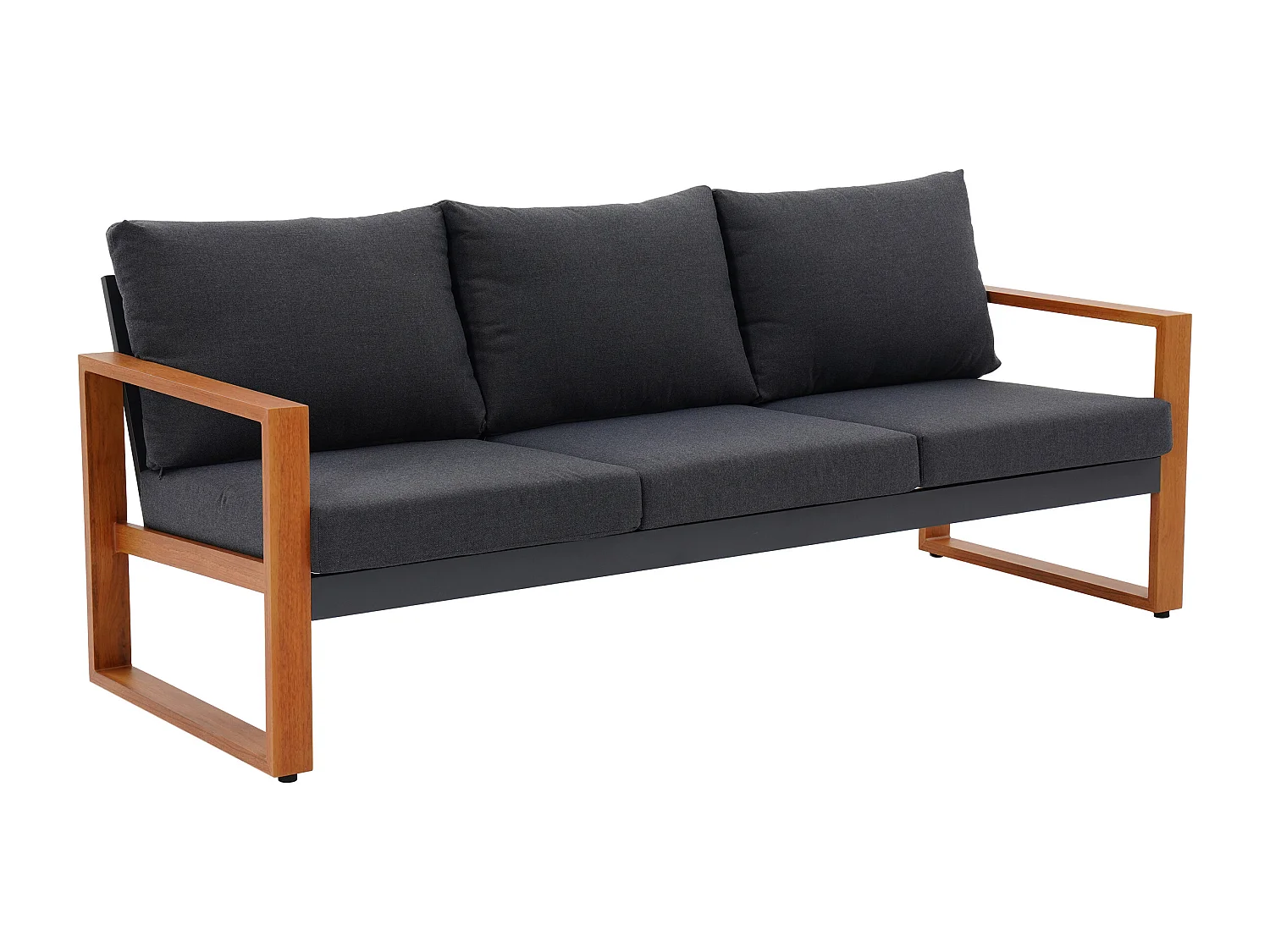 Conjunto de lazer de jardim em alumínio: um sofá de 3 lugares, 2 cadeirões e uma mesa de centro natural almofadas pretas - JALLY de MYLIA