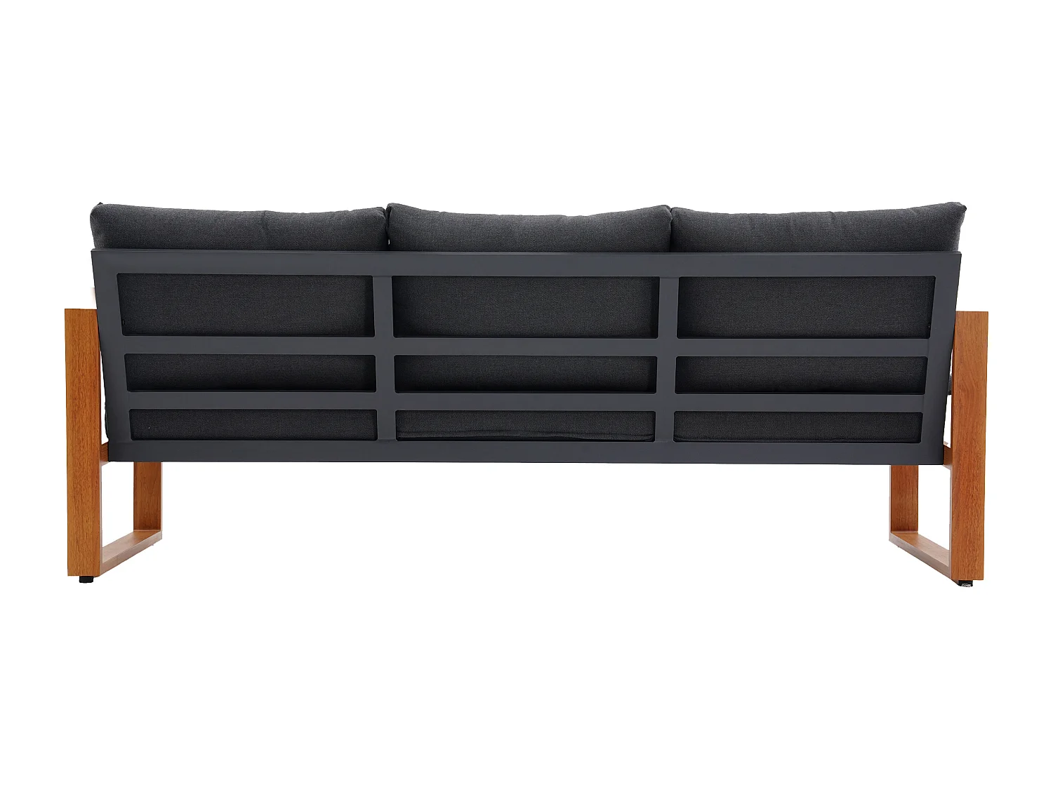 Conjunto de lazer de jardim em alumínio: um sofá de 3 lugares, 2 cadeirões e uma mesa de centro natural almofadas pretas - JALLY de MYLIA