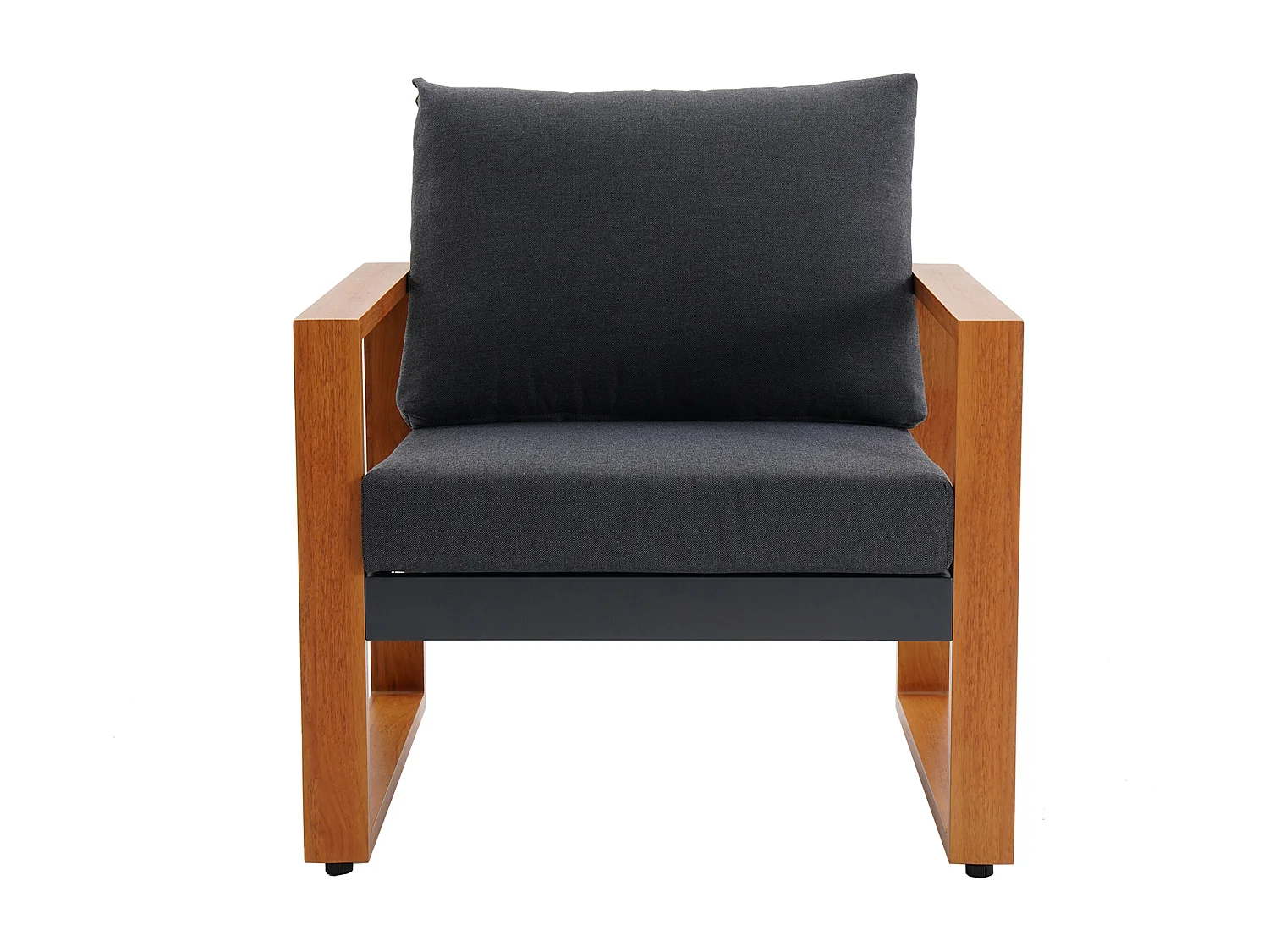 Conjunto de lazer de jardim em alumínio: um sofá de 3 lugares, 2 cadeirões e uma mesa de centro natural almofadas pretas - JALLY de MYLIA