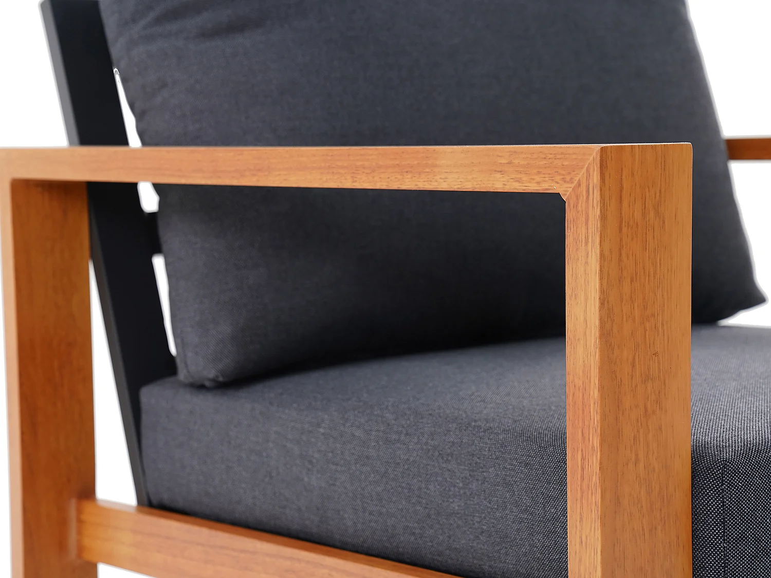 Conjunto de lazer de jardim em alumínio: um sofá de 3 lugares, 2 cadeirões e uma mesa de centro natural almofadas pretas - JALLY de MYLIA