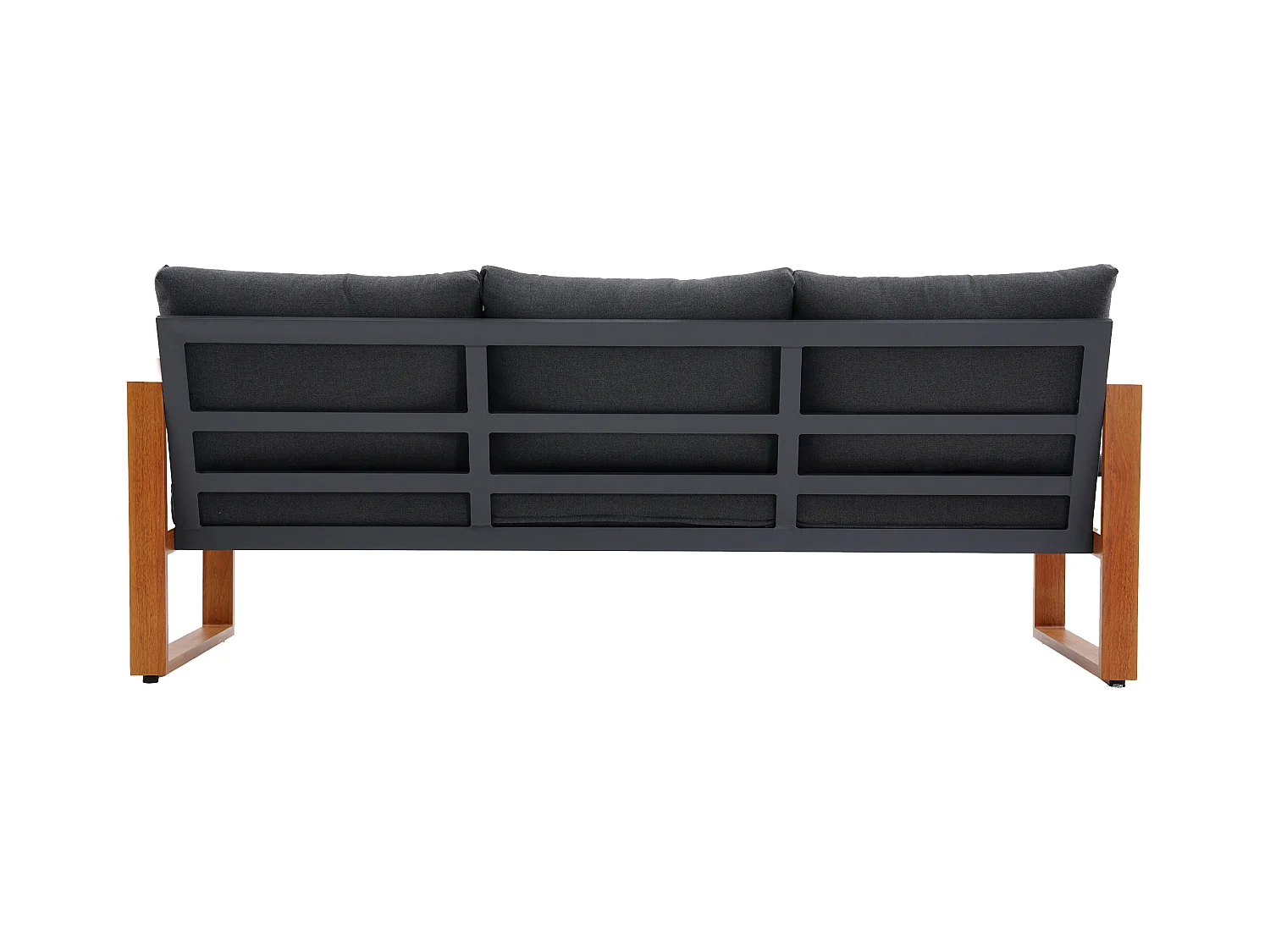 Salon de jardin en aluminium : un canapé 3 places, 2 fauteuils et une table basse - Naturel coussins gris anthracite - JALLY de MYLIA