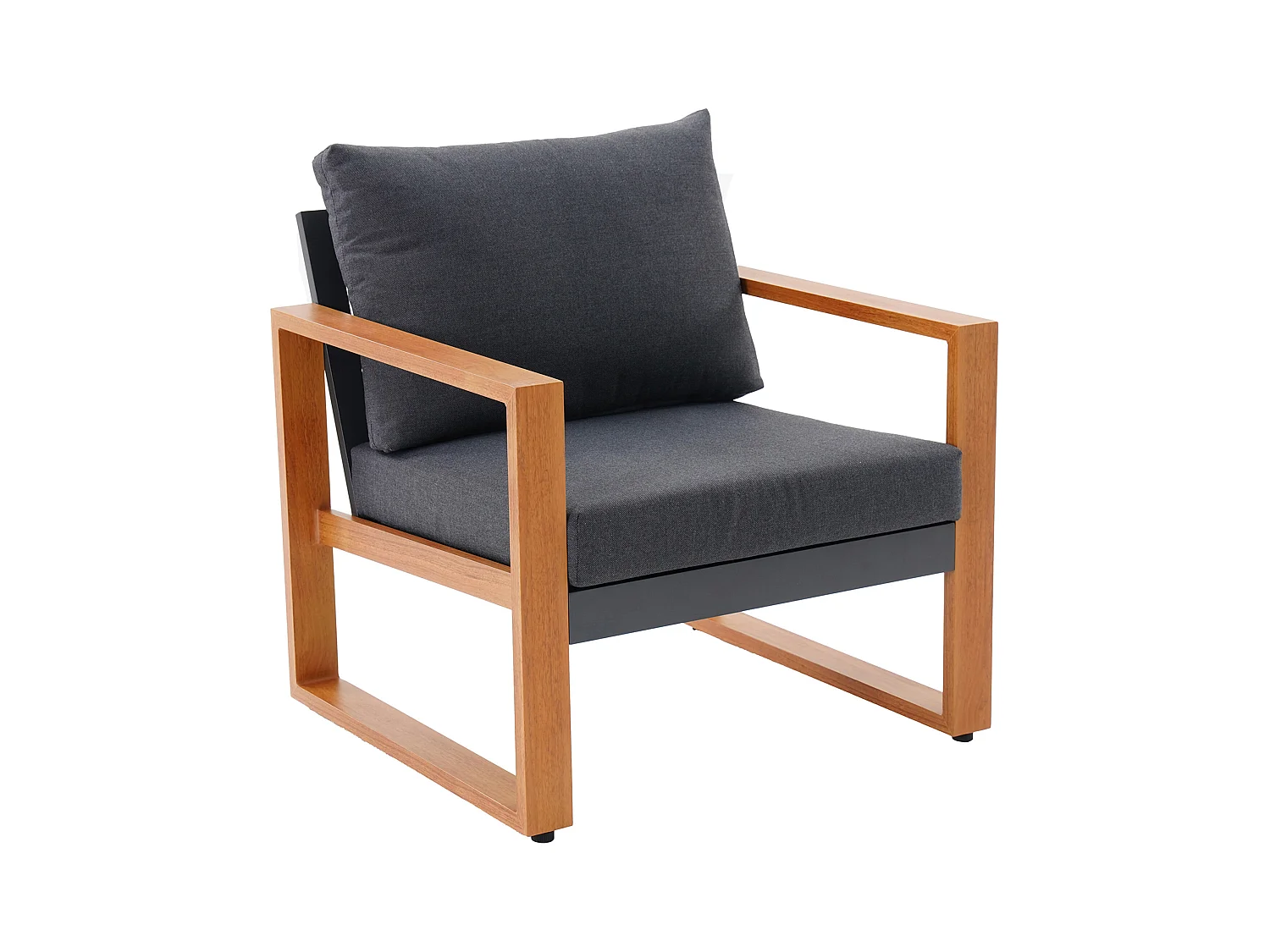 Salon de jardin en aluminium : un canapé 3 places, 2 fauteuils et une table basse - Naturel coussins gris anthracite - JALLY de MYLIA