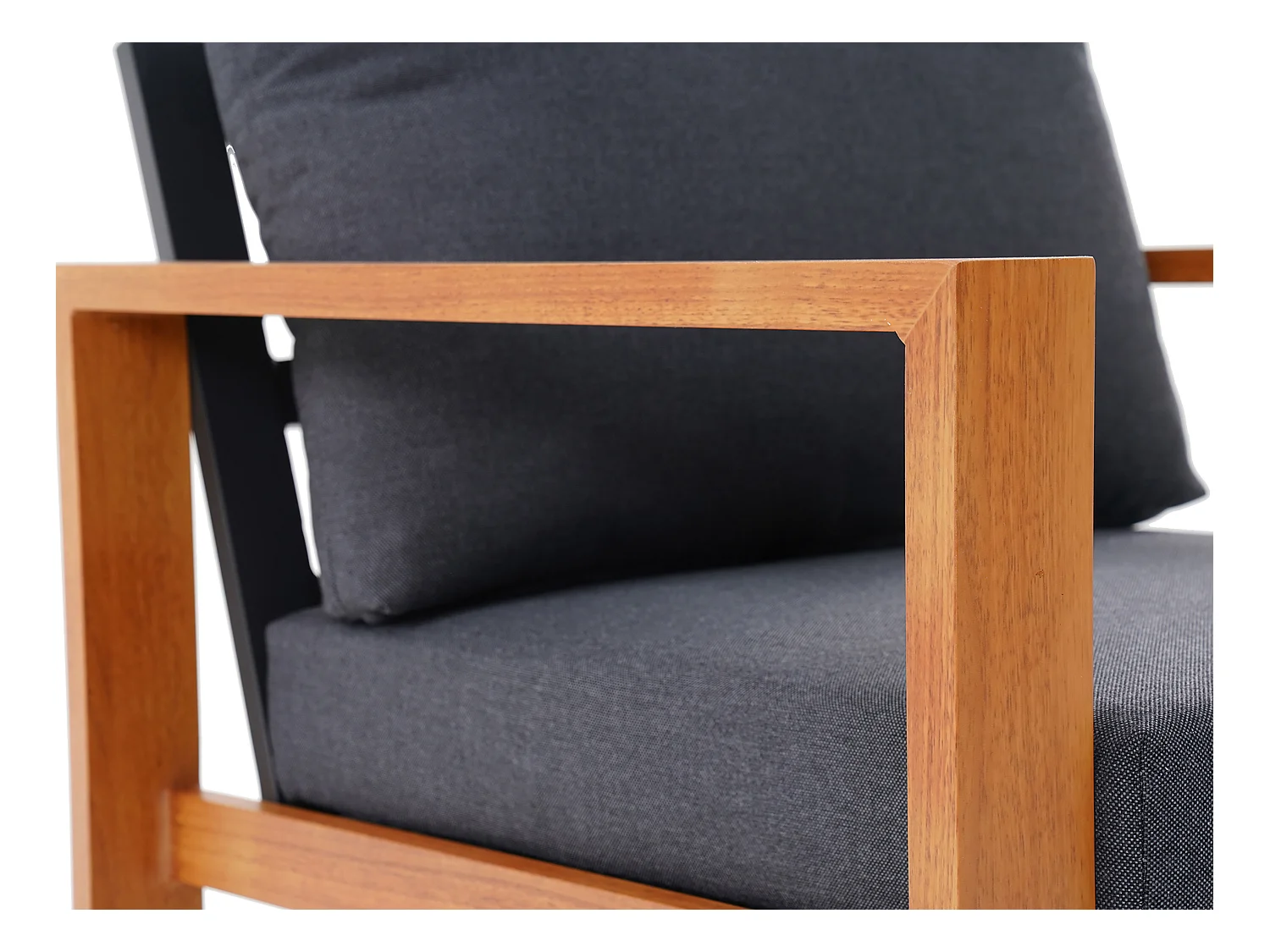 Salon de jardin en aluminium : un canapé 3 places, 2 fauteuils et une table basse - Naturel coussins gris anthracite - JALLY de MYLIA