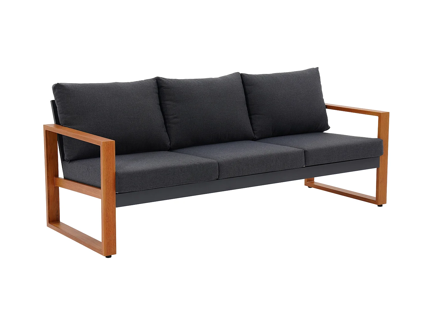 Salon de jardin en aluminium : un canapé 3 places, 2 fauteuils et une table basse - Naturel coussins gris anthracite - JALLY de MYLIA