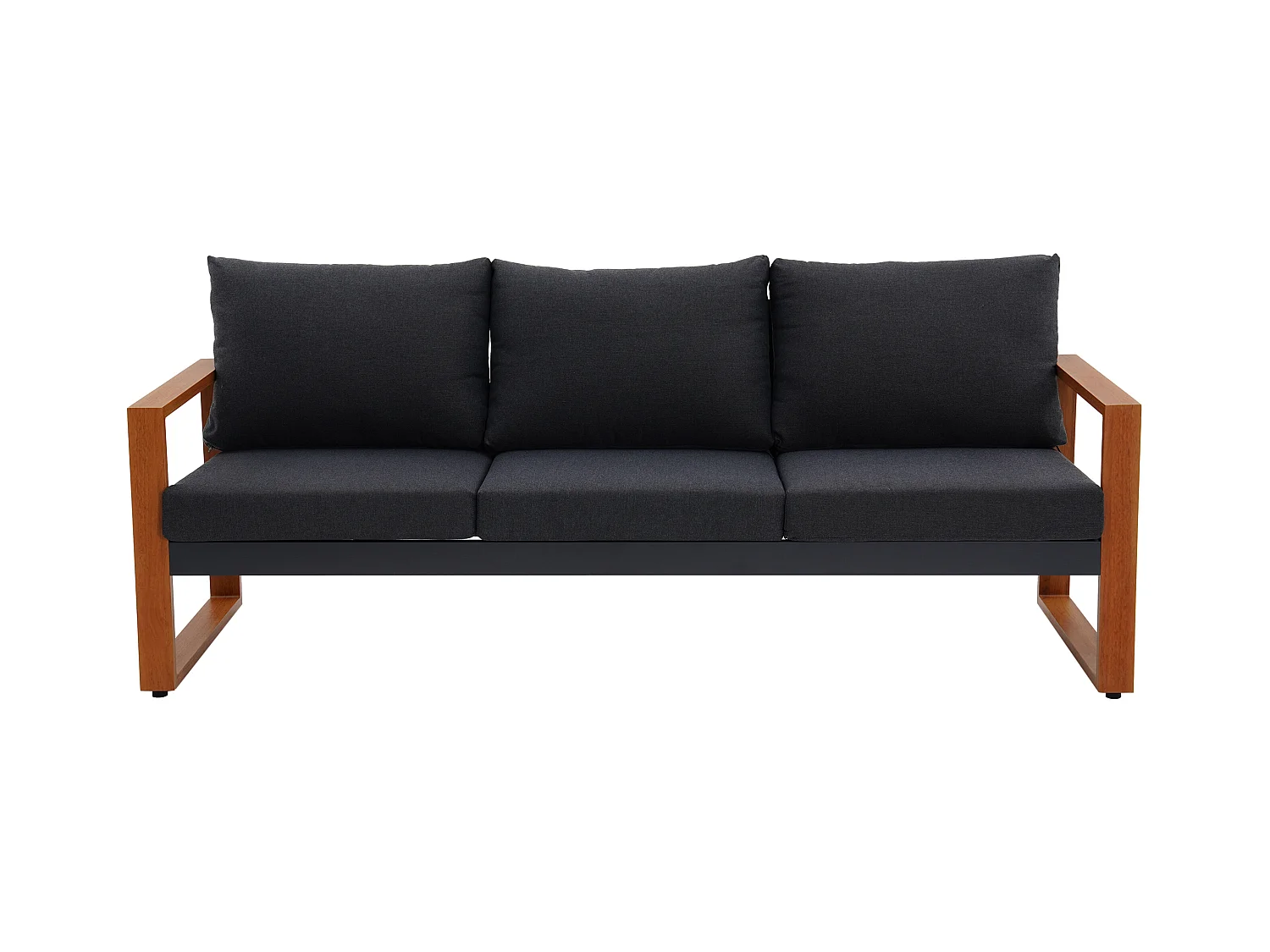 Salon de jardin en aluminium : un canapé 3 places, 2 fauteuils et une table basse - Naturel coussins gris anthracite - JALLY de MYLIA