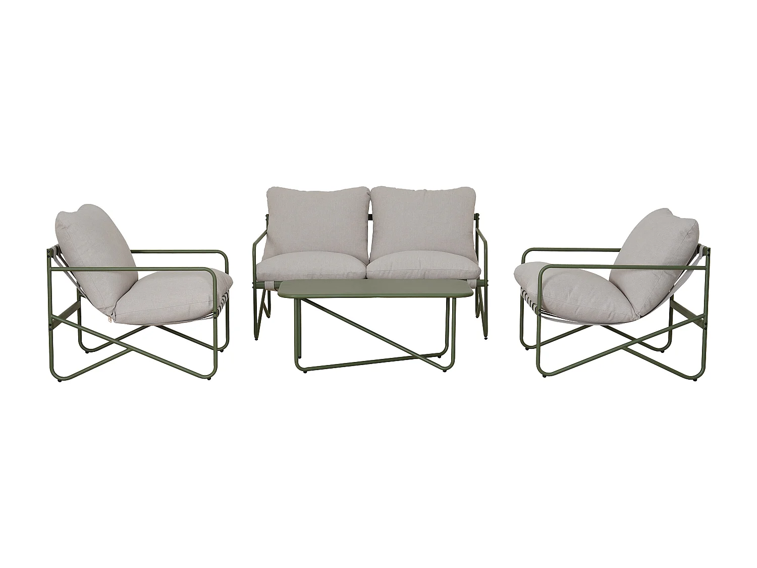 Salon de jardin en acier : un canapé 2 places, 2 fauteuils et une table basse - Vert - MILOPE de MYLIA