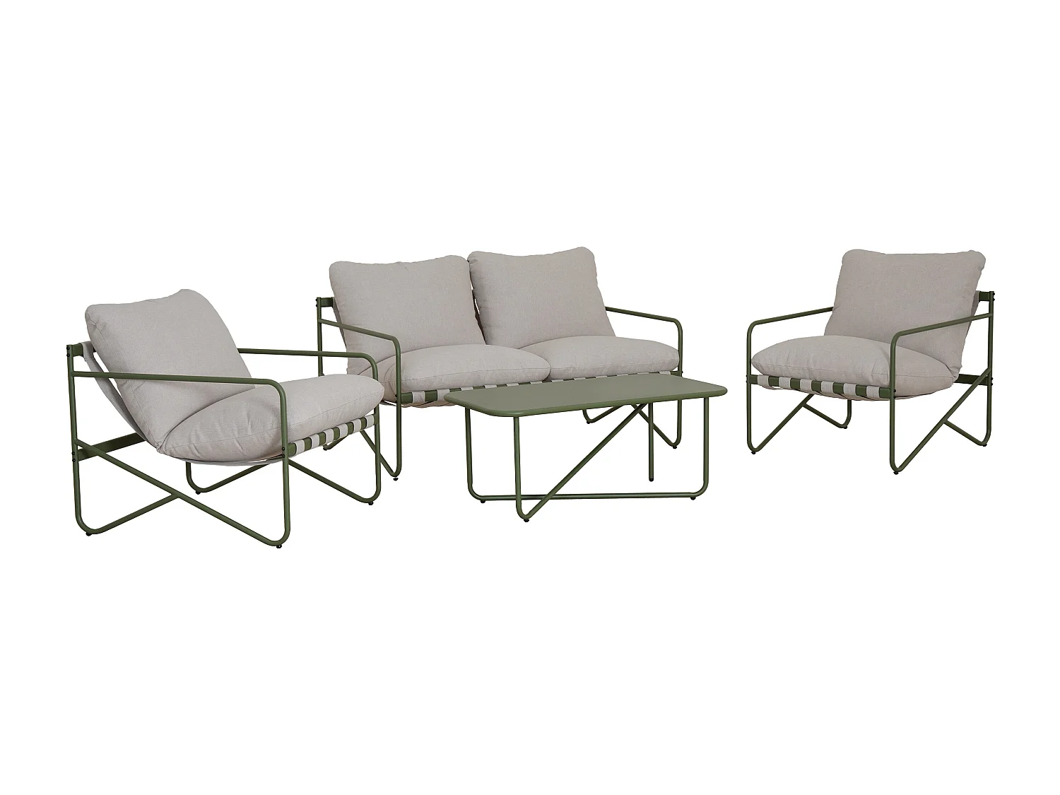 Salon de jardin en acier : un canapé 2 places, 2 fauteuils et une table basse - Vert - MILOPE de MYLIA