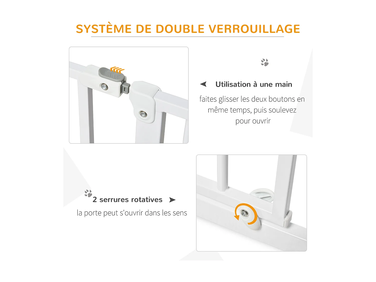 Barrière de sécurité animaux - longueur réglable dim. 75-145 cm - porte double verrouillage, ouverture double sens -sans perçage - acier ABS blanc